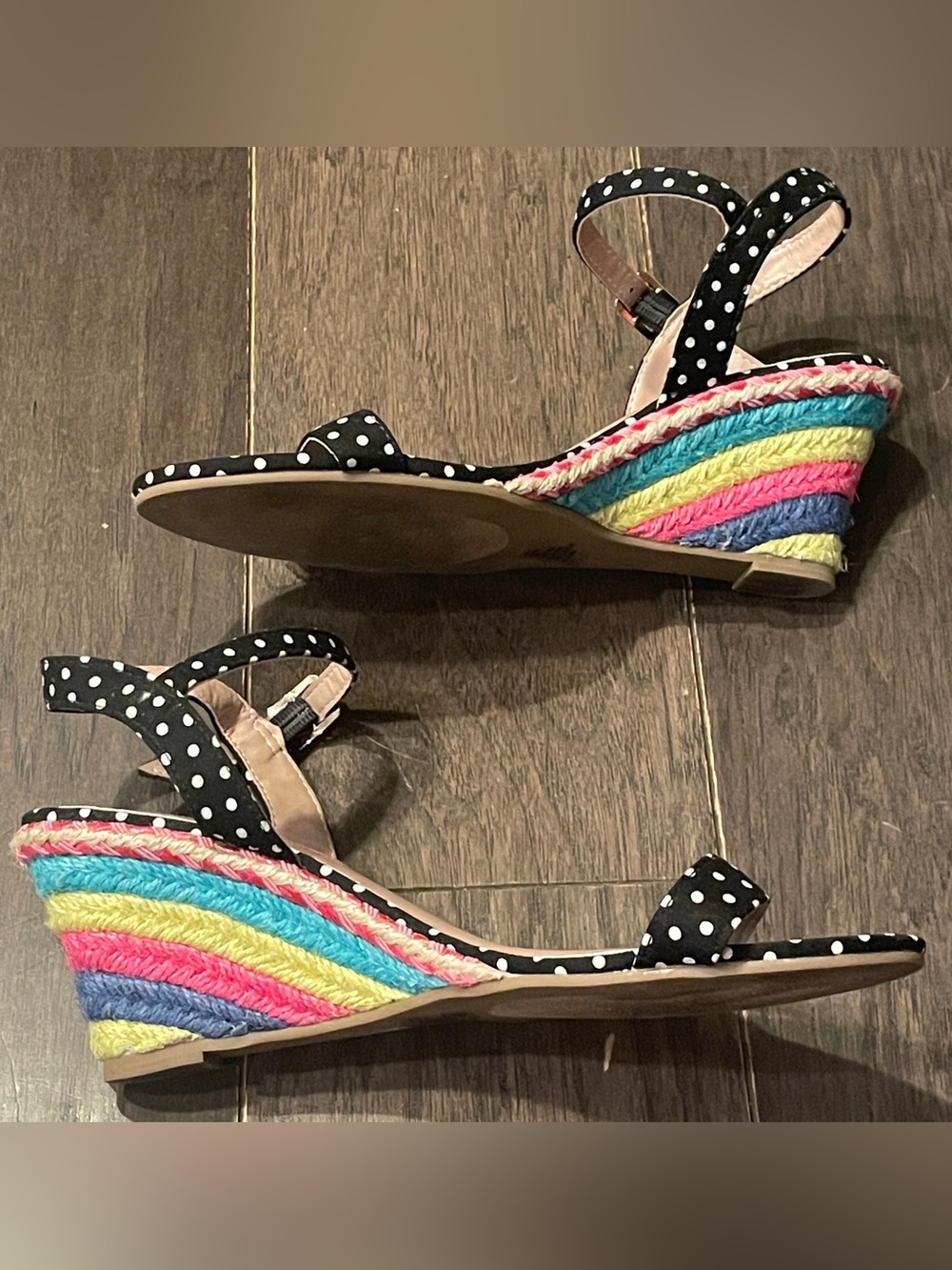 Betsey Johnson Black Polka Dot Espadrille Wedge Heel Sandal 7.5
